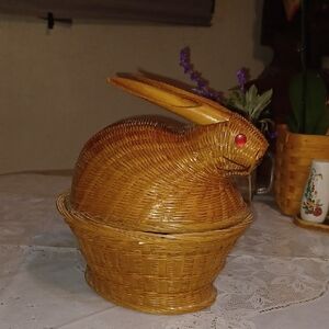 Vintage Wicker Bunny Rabbit Basket